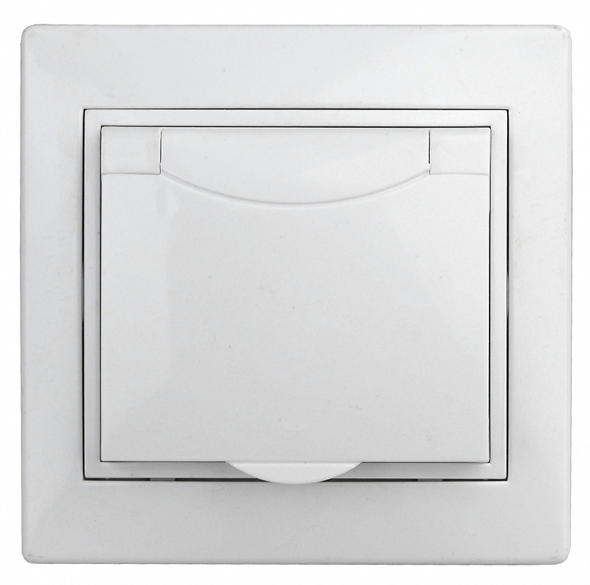 Розетка Intro Plano 1-209-01 с заземлением 2P+E Schuko с крышкой штор., 16А-250В, IP20, скрыт/уст