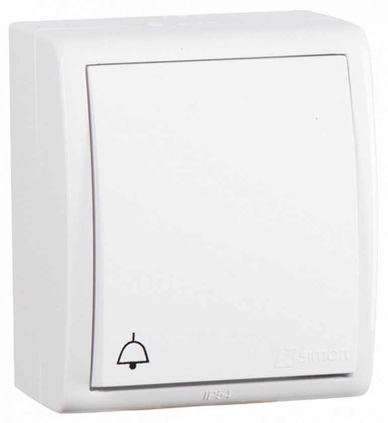 Simon 15 белый Выключатель1кл. о/у кнопочный 10А, 250В, винтовой зажим IP54 1594150-030  