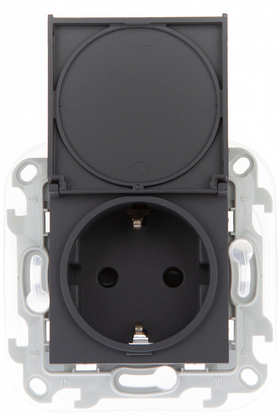 Simon 24 графит Розетка 2К+З IP44 Push&Go (2420448-038)